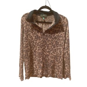 Ralph Lauren Animal Print Quarter-Zip Top Lauren Active Size 2X Thermal Leppard